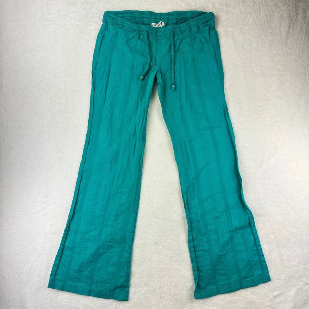 Billabong Pants Womens M Relaxed Size M Teal Beach Boho Summer Textured Cotton